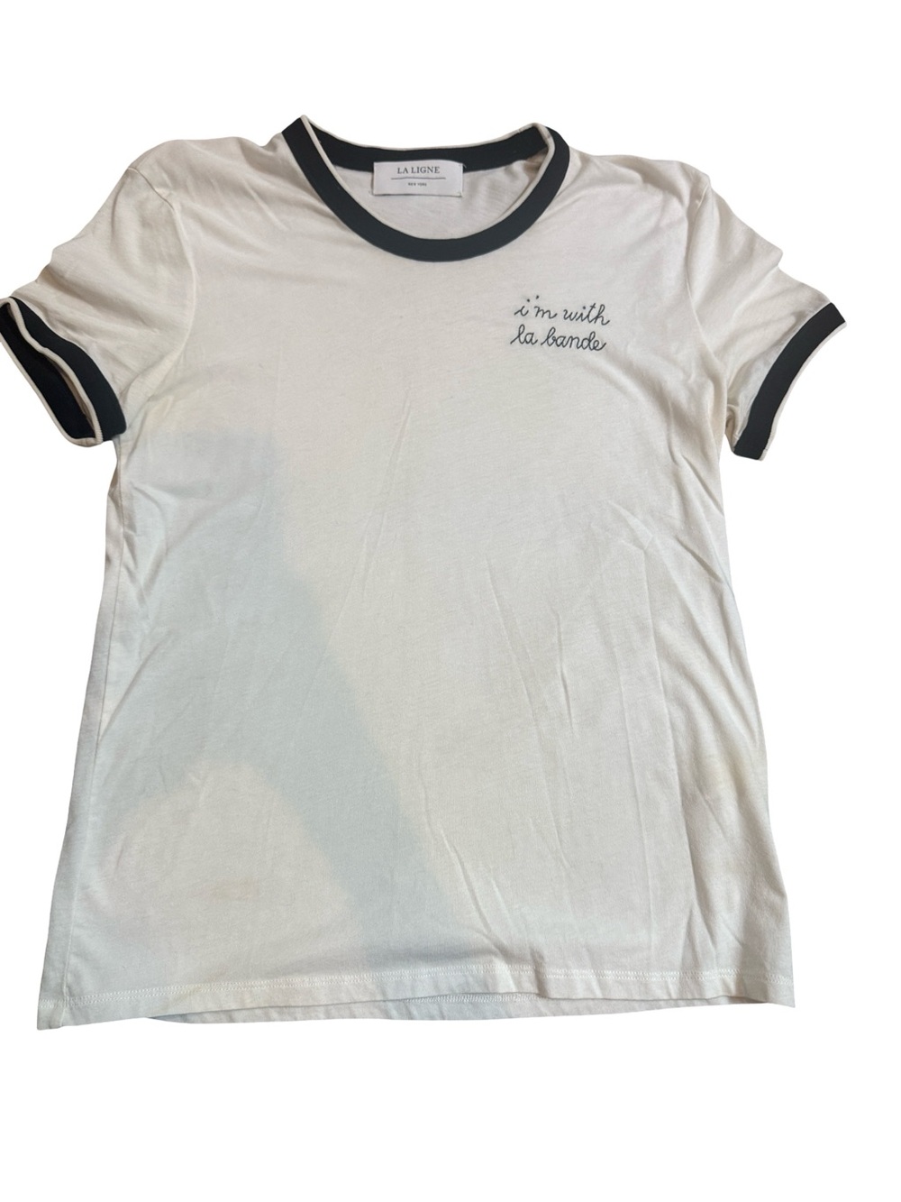 La Ligne White Short Sleeve Ringer Tee with Black Trim